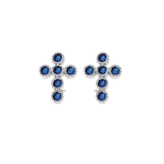 Orecchini a croce, gioielli Iesus, in argento e zirconi blu - Agios