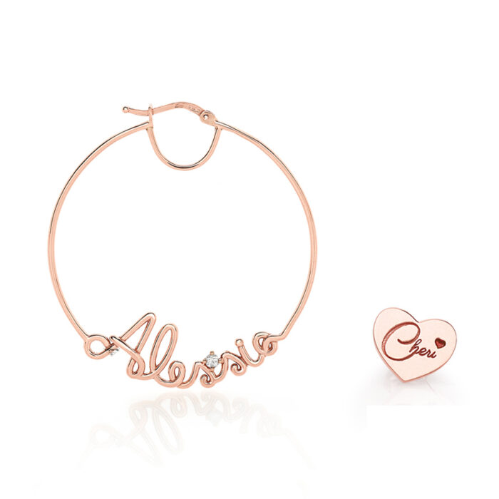 Orecchino a cerchio e a cuore in oro rosa e diamante - personalizzabile - collezione Cherì