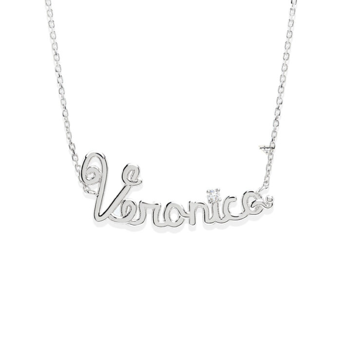 Collana girocollo in oro bianco e diamante - personalizzabile - collezione Cherì