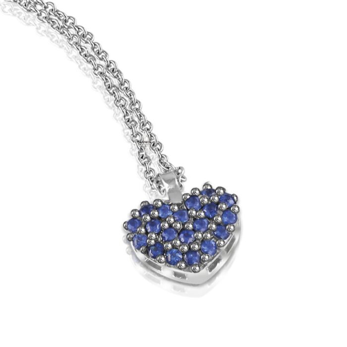 Collana a forma di cuore in oro, diamanti e zaffiro - Mey jewels